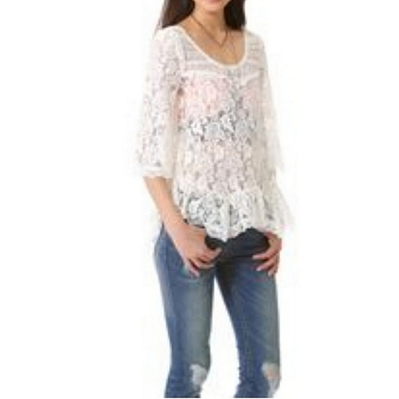 Free People Bell Sleeve Ivory Lace Top - Picture 15 of 15